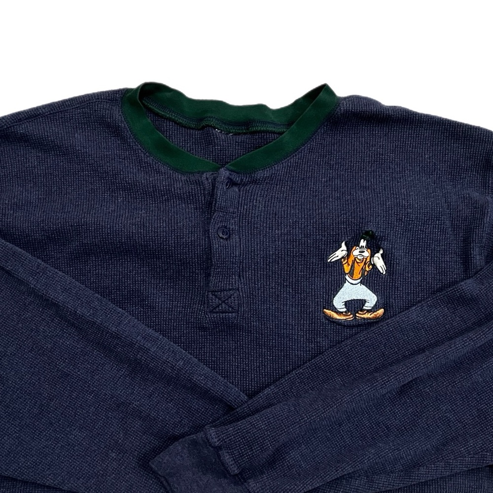 VTG 90s Disney Goofy Navy Waffle Thermal Long Sleeve Shirt